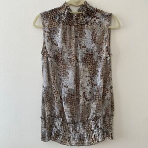Sere Nade blouse sleeveless mock neck medium polyester animal print grey…